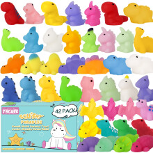 42Pcs Dinosaur Mochi Squishy Toys Pack for Kids, Kawaii Soft Squeezable Stress Relief Party Favors