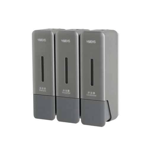 Three Chamber Wall Mount Soap Dispenser Set, Refillable Shower Shampoo Dispenser with Easy Push Control