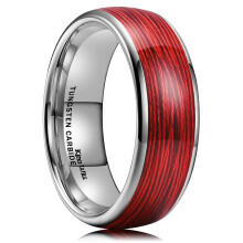 Mens Tungsten Carbide Wedding Ring 8mm Red Wire Inlay Band Comfort Fit Domed Polish Size 7.5