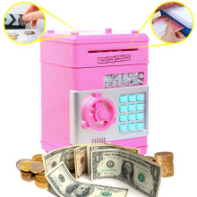 Kids ATM Money Bank with Electronic Code Lock, Pink Secure Piggy Bank for Coins and Notes, Gift for Children