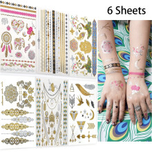 Metallic Temporary Tattoos for Women and Girls, Gold Silver Henna Flash Tattoos Set, 75+ Waterproof Boho Mandala Designs