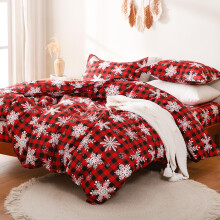 Red Buffalo Plaid Christmas Duvet Cover Set Twin Size, Soft Microfiber Comfort with Pillow Sham