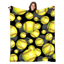 Softball Blanket for Girls 60'x50' Soft Touch Throw Blanket with Sporty Softball Pattern for Bedroom Decor