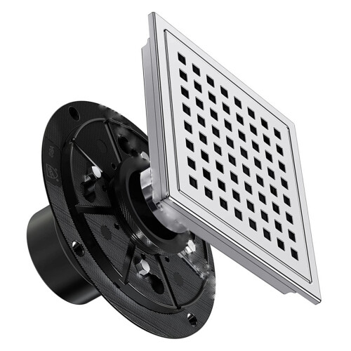 Bathroom Square Shower Drain with Flange Stainless-Brushed 11cm