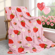 Strawberry Throw Blanket Soft Flannel Warm Lightweight Pink Blanket, Cute Gift for Girls Women 50x60in