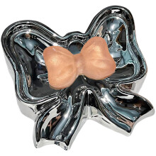 Ceramic Soap Dish with Draining Design, Bowknot Bathroom Soap Holder Silver, Cute Decorative Countertop Accessory