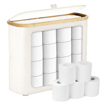 Toilet Paper Storage Basket with Lid, Waterproof Oxford Fabric Organizer for 12 Rolls Bathroom