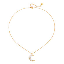 Trendy Moon Shaped Pendant Necklace Featuring Zircon Accent