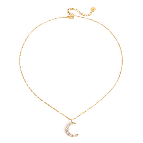 Trendy Moon Shaped Pendant Necklace Featuring Zircon Accent