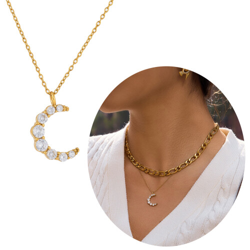 Trendy Moon Shaped Pendant Necklace Featuring Zircon Accent 1
