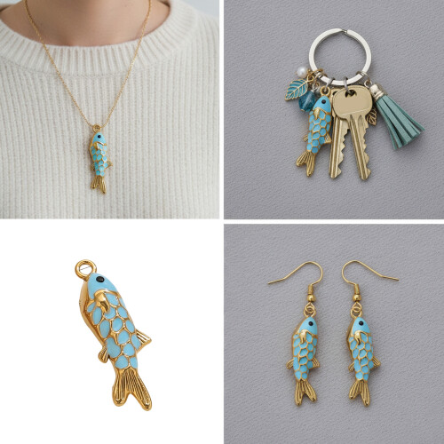 Unique Multicolor Fish Charm Delicate Jewelry Findings-Orange 2