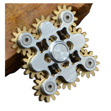 Pure Brass Fidget Spinner with 9 Speed White Bike Gears, Smooth Spin, Focus and ADHD Relief