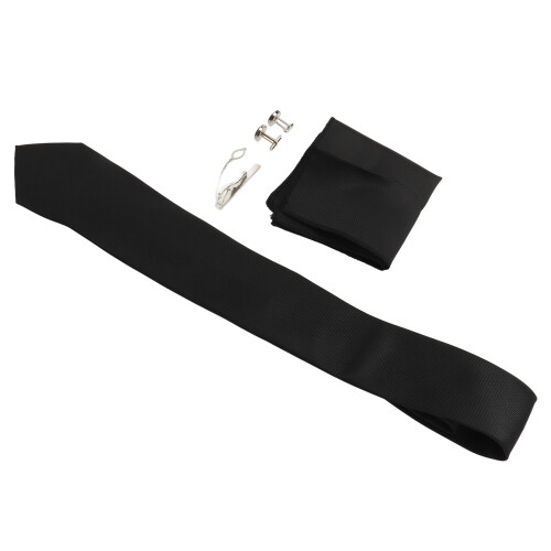 Silky Necktie Set 8cm Width Black Polyester Silk