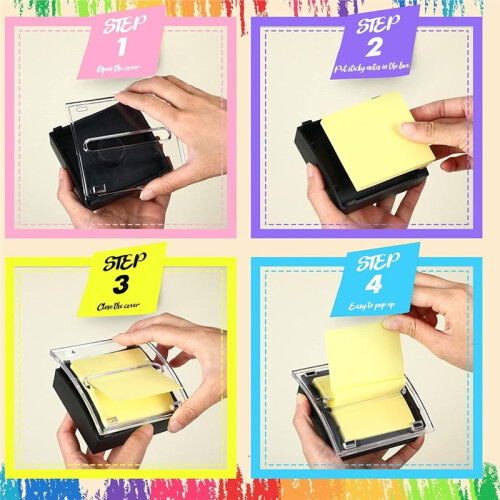 Pad   Sticky Notes with 2 Pack   Note Dispenser Note Holder Black Base Clear Top Self Stick Memo 1