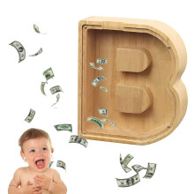 Piggy Bank with Custom Name Engraving, Wooden Money Box Gift for Kids and Adults