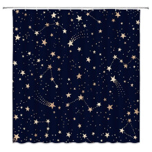 Navy Gold Celestial Star Shower Curtain Waterproof Polyester Cosmic Galaxy Astrology Bathroom Decor 71 x 78 in with Hooks