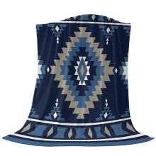 Navy Blue Geometric Fleece Throw Blanket 40x50 Soft Flannel Boho Native American Warm Cozy Sofa Couch