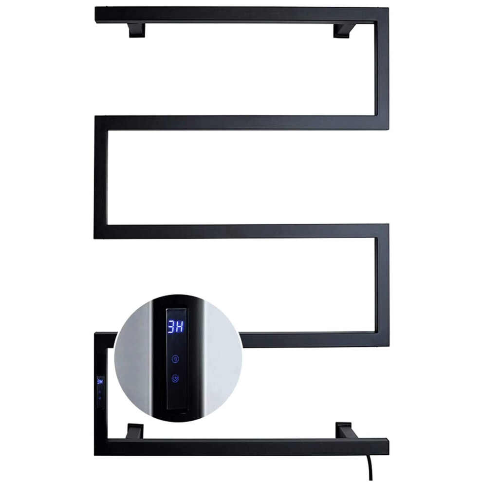 Electric Heated Towel Rail, 304 Stainless Steel Wall Mounted Bathroom Towel Warmer With Adjustable Temperature And Timer (Black Plug In) 9330225239475
