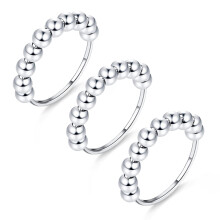 Anxiety Ring Set for Women Size 6, Silver Fidget Spinner Rings with Smooth Bead Movement for Stress Relief