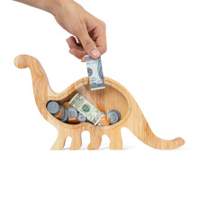 Piggy Bank with Engraved Name, Dinosaur Wooden Money Box for Kids Gift Saving Coins