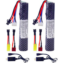 2PCS 11.1V 2000mAh Liion Battery Pack 3S Rechargeable with USB Charger SM2P Plug for Airsoft and RC Car
