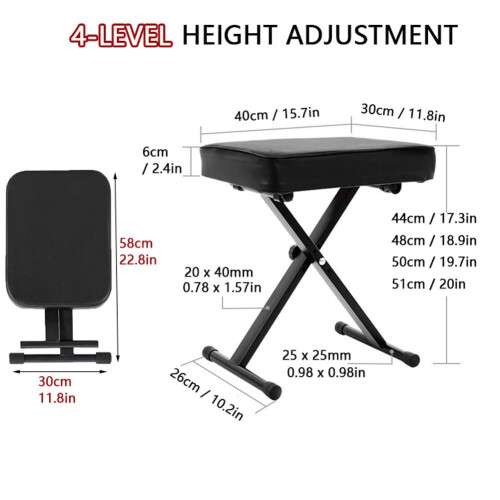 Adjustable Piano Bench with Padded Seat, Foldable Keyboard Bench with Height Adjustment, Black 2