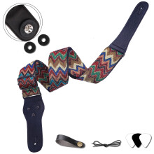 Vintage Woven Cotton Guitar Strap with Leather Ends for Acoustic Electric Bass Guitars, Adjustable and Durable with Strap Locks