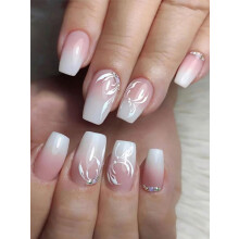 Gradient Pink and White Press On Nails Set, SalonStyle Manicure, Reusable Fake Nails for Women