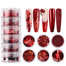 Valentine's Day Nail Art Red Heart Glitter Sequins Set 6 Jars 3D Love Heart Decorations for Nails