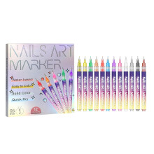 Fine Tip Nail Art Pens Set 12 Colors, Quick Dry Waterproof Nail Art Markers for Salon and Home Use