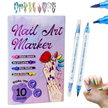 10 Colors DualHead Metallic Nail Art Pens Set, FastDrying Nail Markers for Gel Nails Drawing and DIY Designs