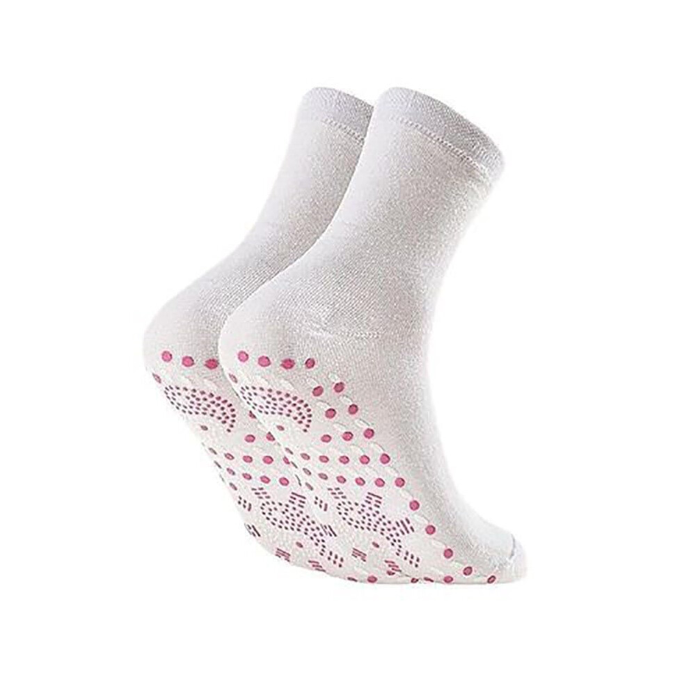White Tourmaline Self Heating Acupressure Socks For Foot Therapy And Circulation, Breathable Cotton Warm Pair