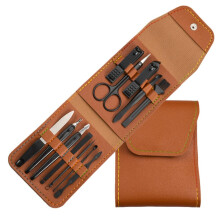 12 Piece Professional Manicure Pedicure Kit for Men, Complete Nail Clippers Set in Stylish Brown Case