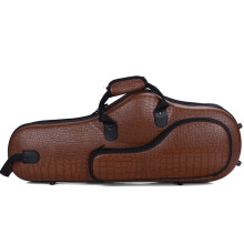 Brown Leather Alto Saxophone Case with Shoulder Strap, Secure Foam Protection and Smooth Zipper