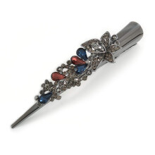 Large Black Tone Crystal Floral Hair Claw Clip for Thick Hair Secure Grip Design 13cm