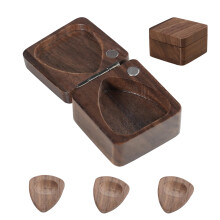 Wooden Guitar Pick Holder Box, Durable Walnut Square Case for Secure Pick Storage, Fits Guitar Bass Ukulele