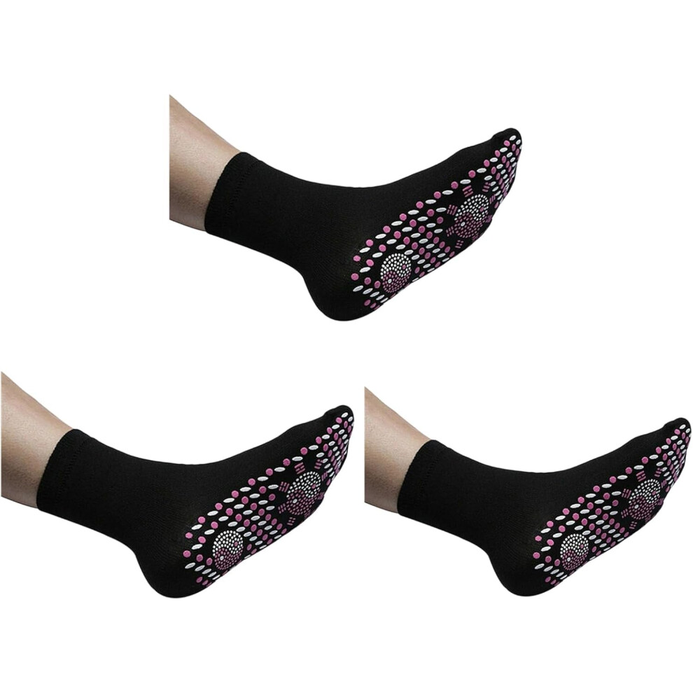 Black Magnetic Therapy Tourmaline Self Heating Foot Massage Socks For Pain Relief And Circulation (3Pc )