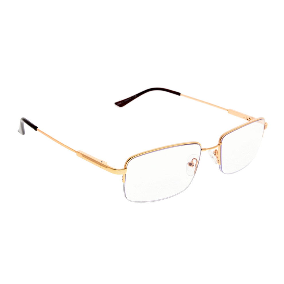 Gold Progressive Multifocus Reading Glasses For Men 2.50 Titanium Half Rim Uv Protection Lightweight Frame