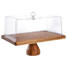 Présentoir à Gâteaux avec Couvercle, Présentoir à Gâteaux Rectangulaire Multifonctionnel de 33 cm, Ensemble de Présentation de Desserts 2 en 1,