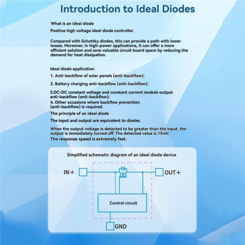 80V 50A Ideal Diode Controller Module 1.5 Milliohms Internal Resistance Solar Backflow Prevention Module