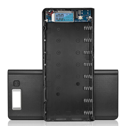 8x18650 Dual USB Power Bank Case with LCD Display, Micro Type C 5V 2.4A