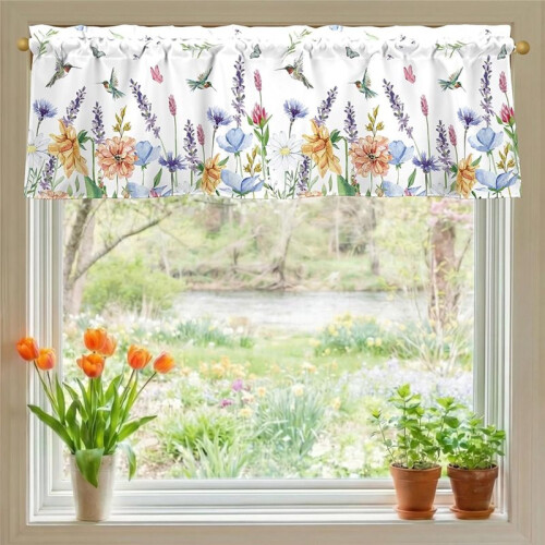Cortinas de Primavera com Estampa Floral de Beija-Flor, 54x18 Polegadas - Perfeitas para Decoração de Cozinha, Banheiro, Quarto e Sala de Estar 2