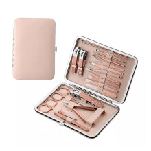 18Piece Carbon Steel Nail Clippers Set Rose Gold Manicure Pedicure Kit with Ergonomic Grip