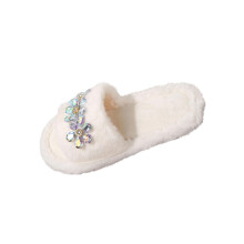 Women's Fuzzy Slippers White 5.5 Open Toe Memory Foam House Slippers Plush Fleece Warmth