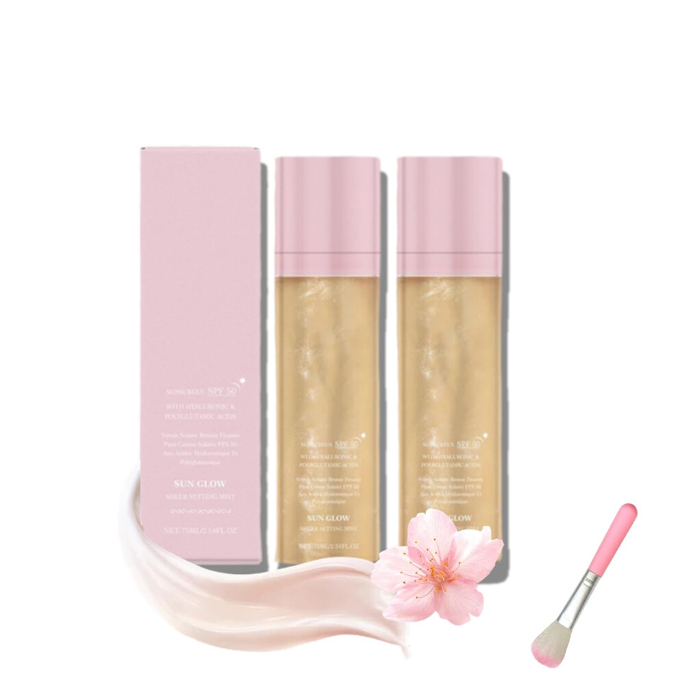 Makeup Setting Spray with SPF 50 Sunscreen, Lightweight WaterResistant Mist for Face (2 Pcs)