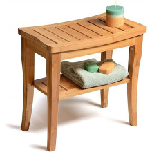 2 Tier Bamboo Shower Bench with Storage Shelf, Ergonomic SlipResistant Seat for Spa and Bathroom Use