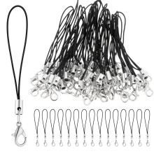 Bulk 100Pack Black Phone Charm Straps with Secure Clasp Lanyard Loops for Crafts and Keychains