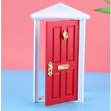 Mini Wooden Doll House Door Red - Children’s Toy & Playroom Decor 12cm