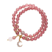 Handmade Geometric Beaded Bracelet with Strawberry Quartz and