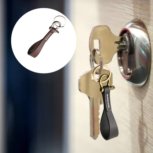 Genuine Leather Keychain Leather Key-light coffee silver buckle 2
